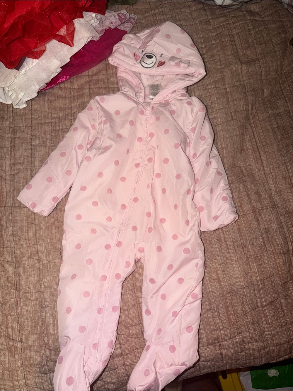 Penelope Mack Light Pink Polka Dot Hooded Footie